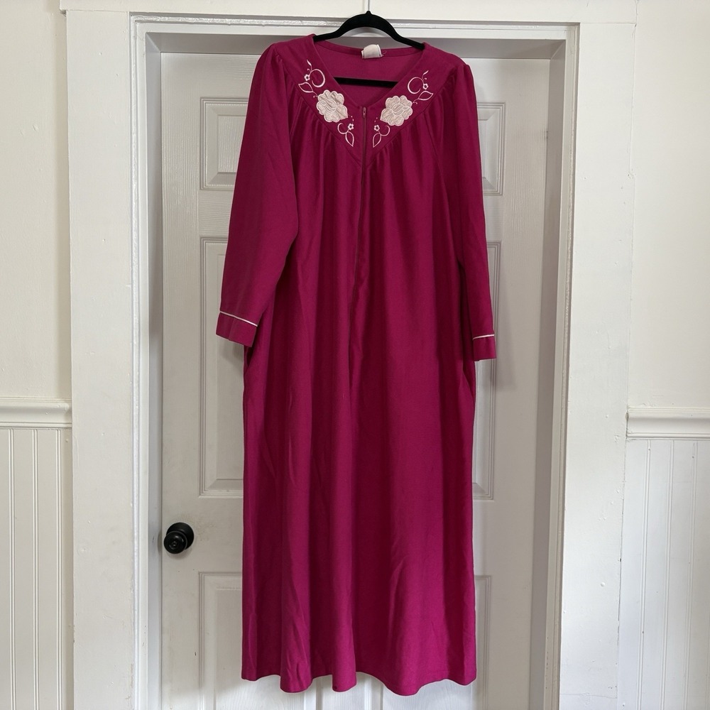 Vintage Quiet Moments House Dress MuMu Sleep Coquette Bright Pink Fuchsia 2XL